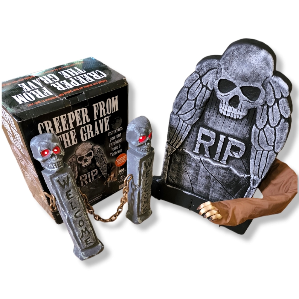 Halloween prop Animated Creeper From The Grave Tombstone with bonus gift
